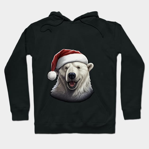 Adorable Polar Bear Wearing a Santa Claus Hat Hoodie by PitubeArt